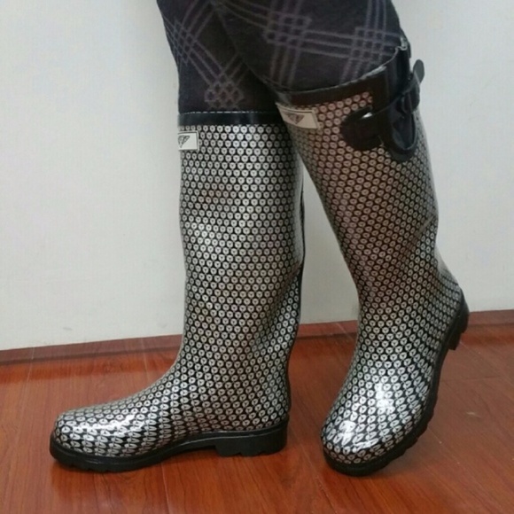 Women's Rain Boots, Tall Rubber Rainboots, RB-1504, Gray - Picture 4 of 5